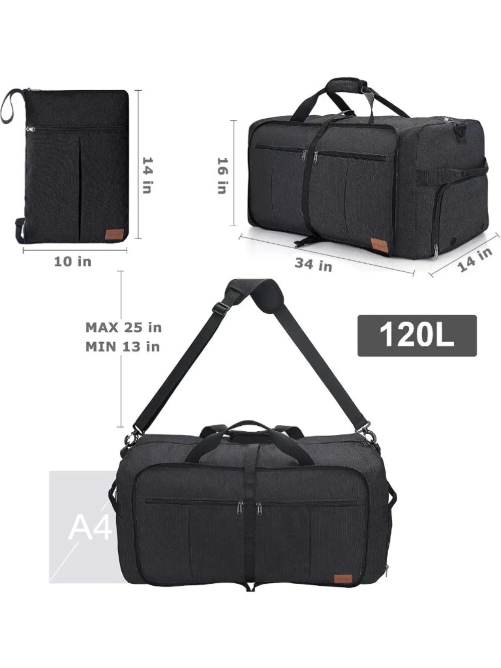 120L Waterproof Foldable Travel Duffel Bag - Lightweight, Collapsible, Unisex
